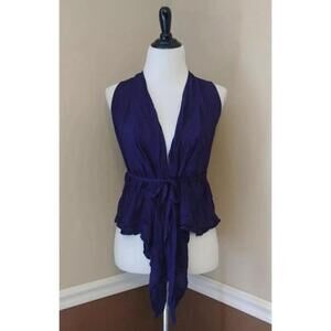NEW Poema Modcloth Navy Blue Draped Front Vest with Waist Tie Small